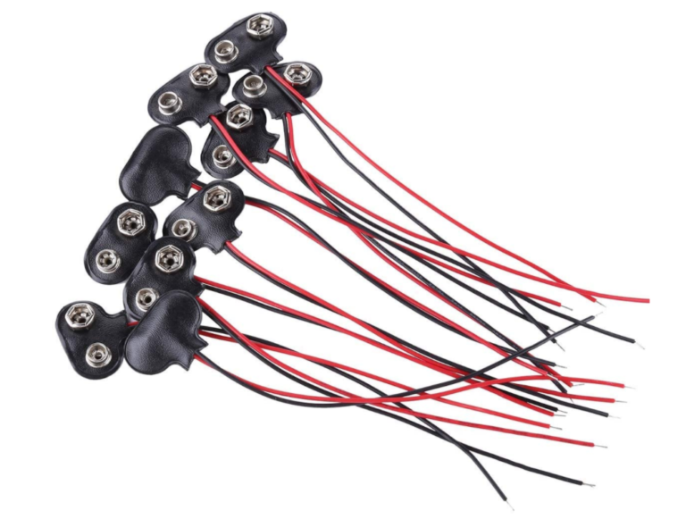 Conectores De Clip Para Batería 9V – Pack De 5 Piezas, Tipo I, Color Negro Con Cable (para Proyectos Eléctricos)