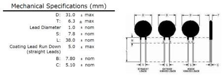 Ametherm SL32 2R025 Termistor ICL 2OHM 20% 25A 30MM - Image 2