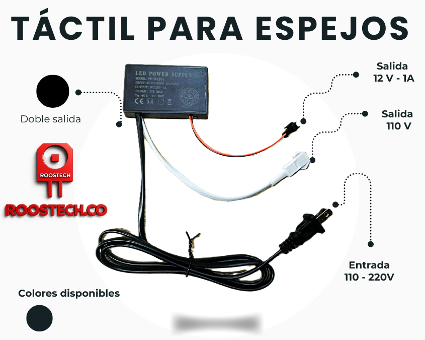 Interruptor Táctil para Espejos con Salida Dual 12V - 110V | Retroiluminado Blanco