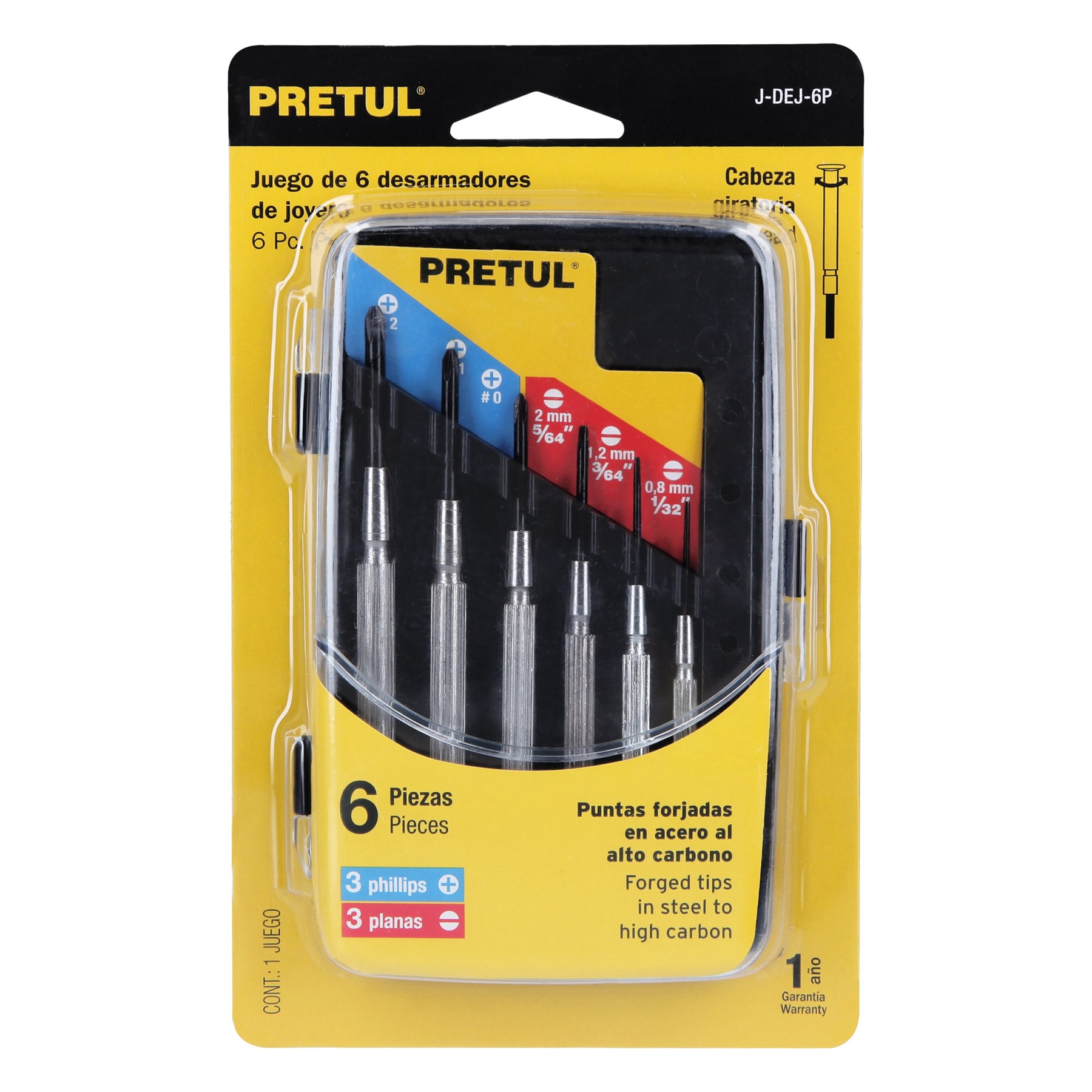 Juego de 6 Desarmadores de Precisión Mango Metálico Pretul – J‑DEJ‑6P